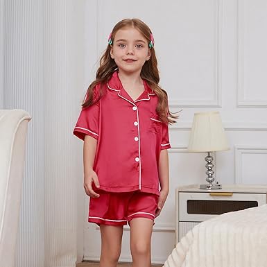 QPANCY Kids Satin Pajamas Sets Silk Sleepwear 2 Piece
