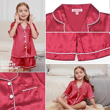 QPANCY Kids Satin Pajamas Sets Silk Sleepwear 2 Piece