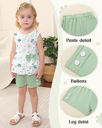 2Pcs Baby Girl Summer Outfits Sleeveless Bow Knot Tank Shirts Tops + Shorts