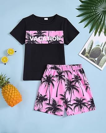 Boy Clothes Kids Boy's Summer Outfits Shorts Sleeve Crewneck T Shirt Tops Tees Shorts Sets